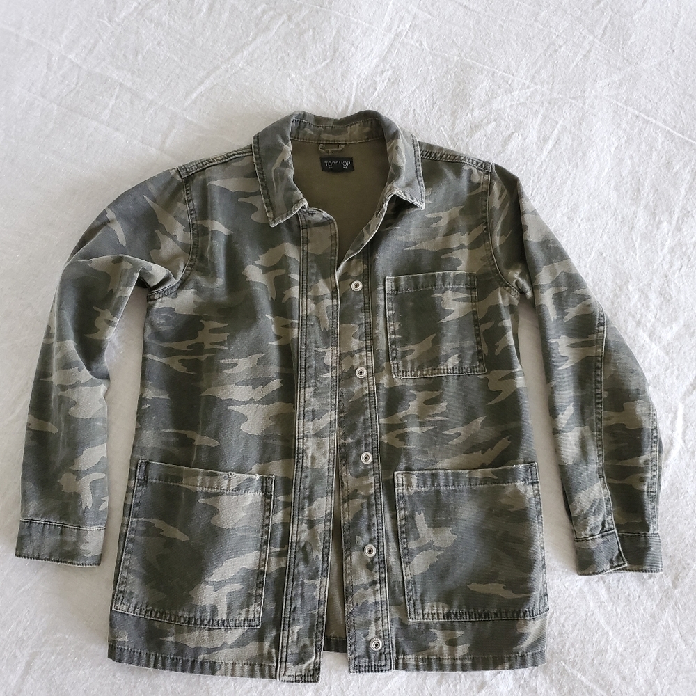 Topshop Camouflage Denim Jacket